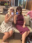 Di and Lyn: champagne in hand